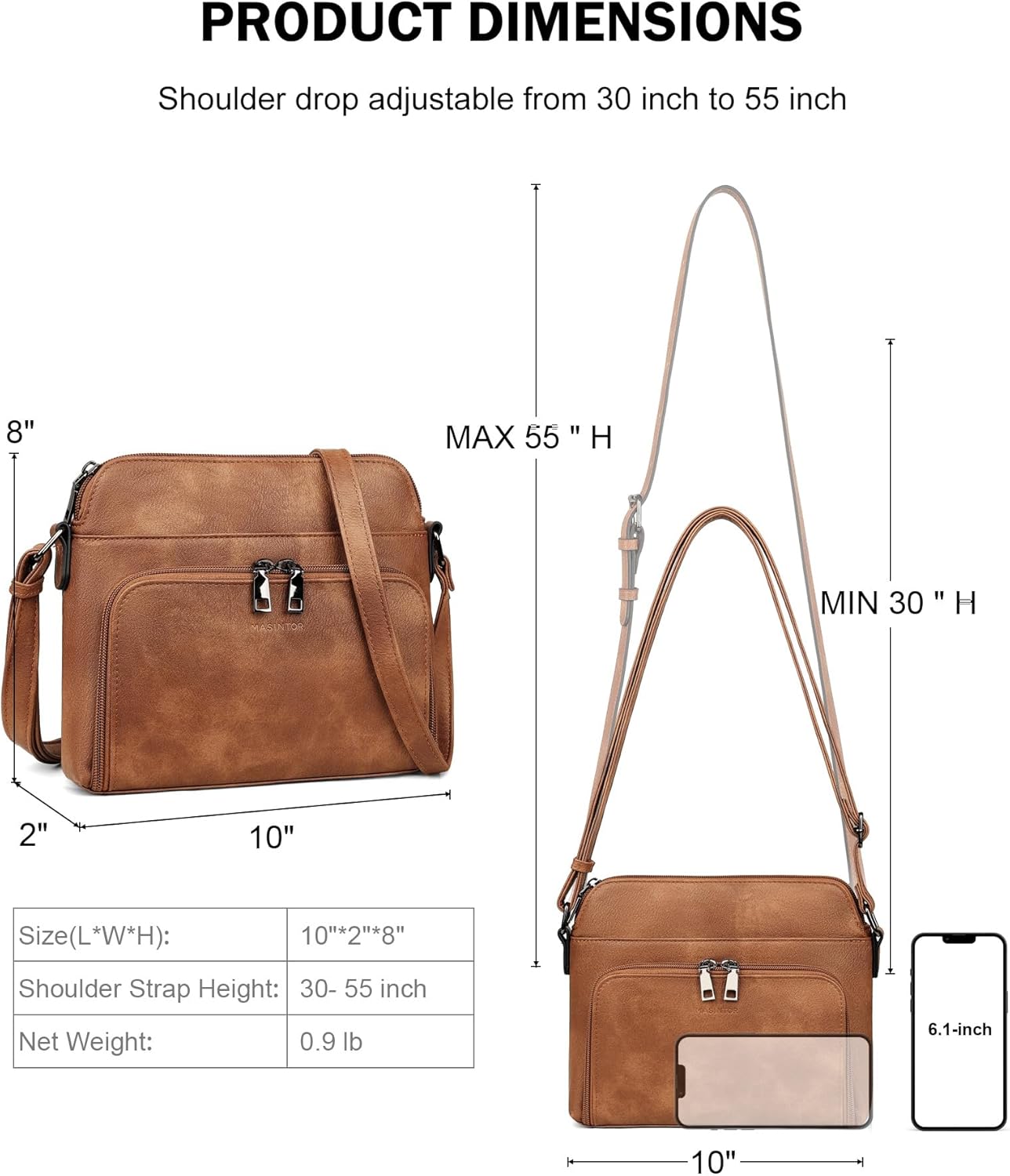 MASINTOR Crossbody Purse Bags for Women, Multi-Pocket Soft Leather Shoulder Purse with Tassel, Lightweight Travel Handbag - Image 5