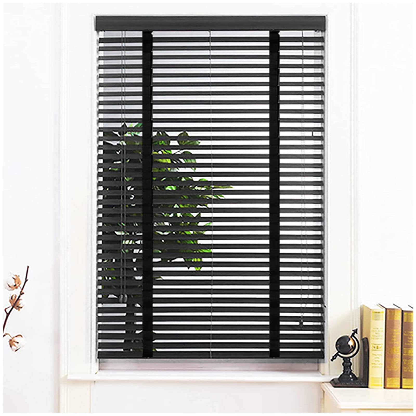 Solid Wood Window Blinds, 45/60/75/80/90/105/115cm Venetian Blinds, Horizontal Blinds, Black Wooden Venetian Shades, for Indoor/outdoor,WxH-60x130cm/23.5 x 51in