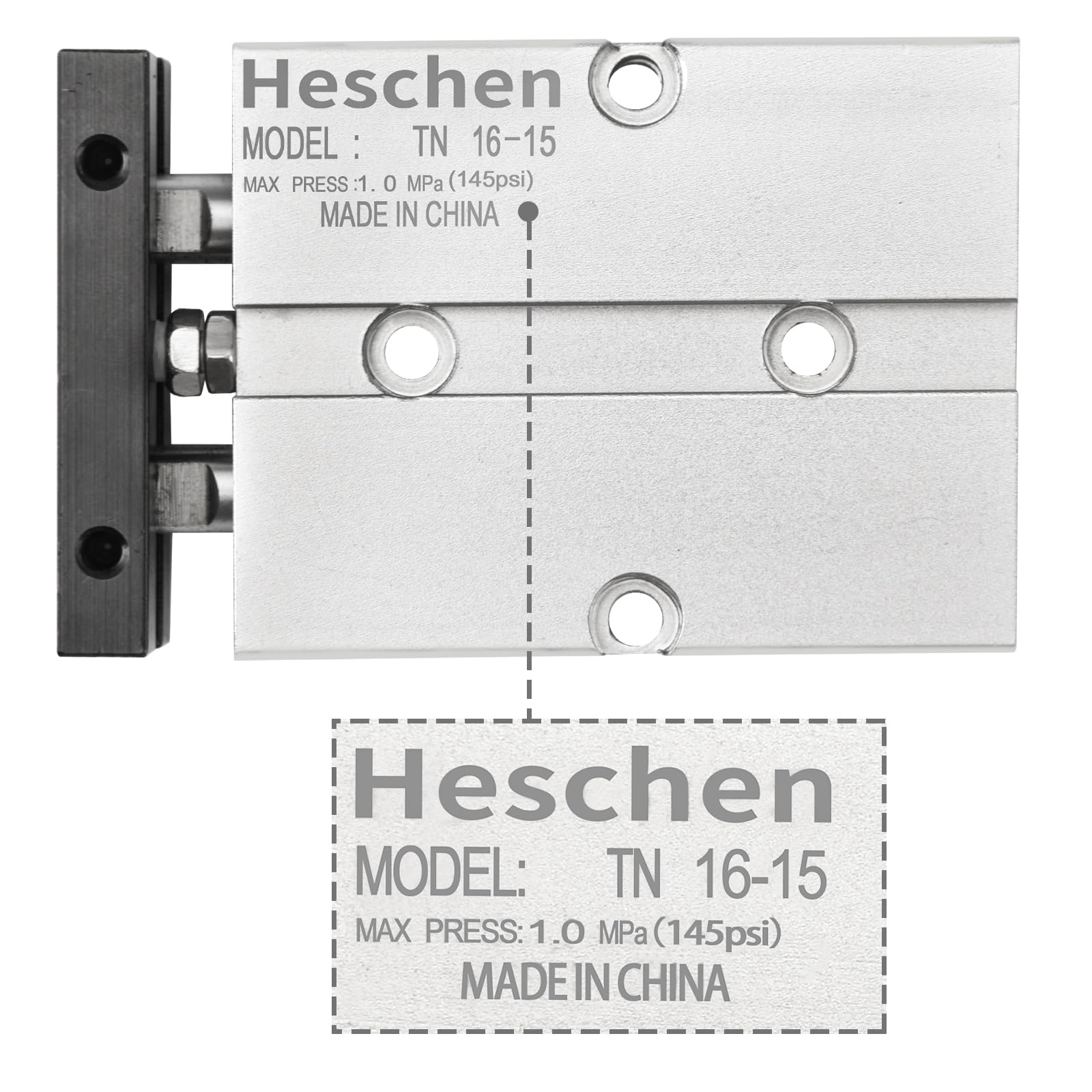 Cilindro Pneumatico Alluminio Con Magnete Heschen Cylindre Pneumatique TN16- 35 (TDA16-35), Alésage 16 Corsa 35mm - 2