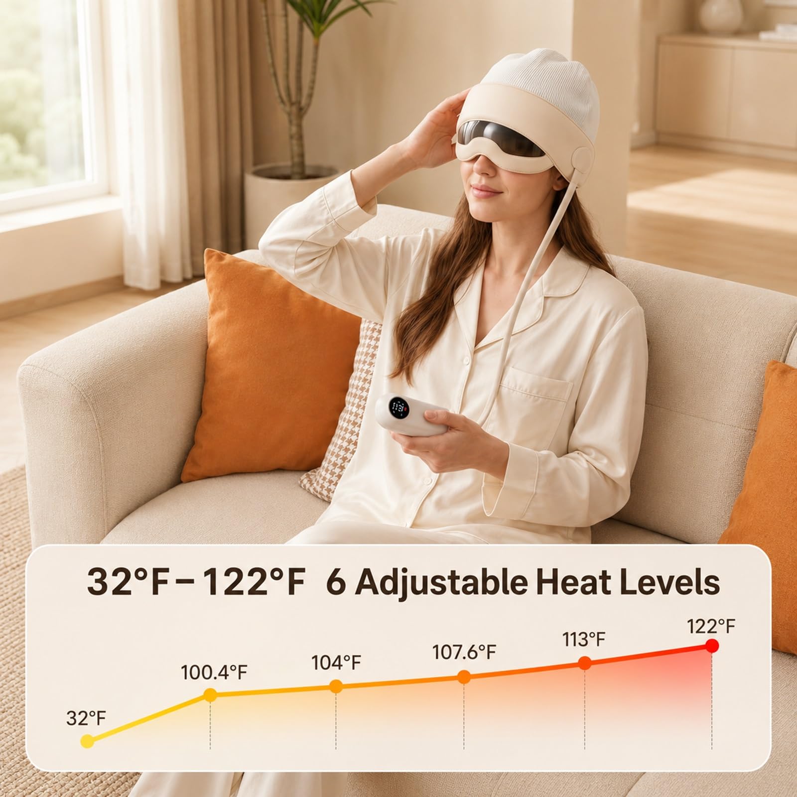 Massaggiatore 2-in-1 Per Testa E Occhi Con Calore A 6 Livelli E Massaggio A Pressione (Kneading) Su 6 Zone, Dispositivo Elettrico Con Telecomando E Visiera Trasparente, Alleviare Lo Stress