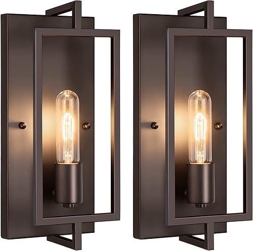 Juego de 2 apliques de pared industriales, lámpara de pared marrón vintage E26, lámpara de montaje en pared rústica de metal, iluminación interior
