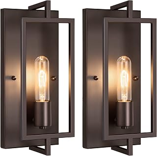 Industrial Wall Sconces Set of 2, Vintage Brown Wall Light Fixture E26 Base, Metal Rustic Wall Mount Lamp, Modern Indoor Lighting Hardwired