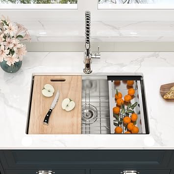 27 Undermount Kitchen Sink -GhomeG 27 inch Undermount Single Bowl 18 Gauge Stainless Steel Ledge Workstation Sink and Accessories