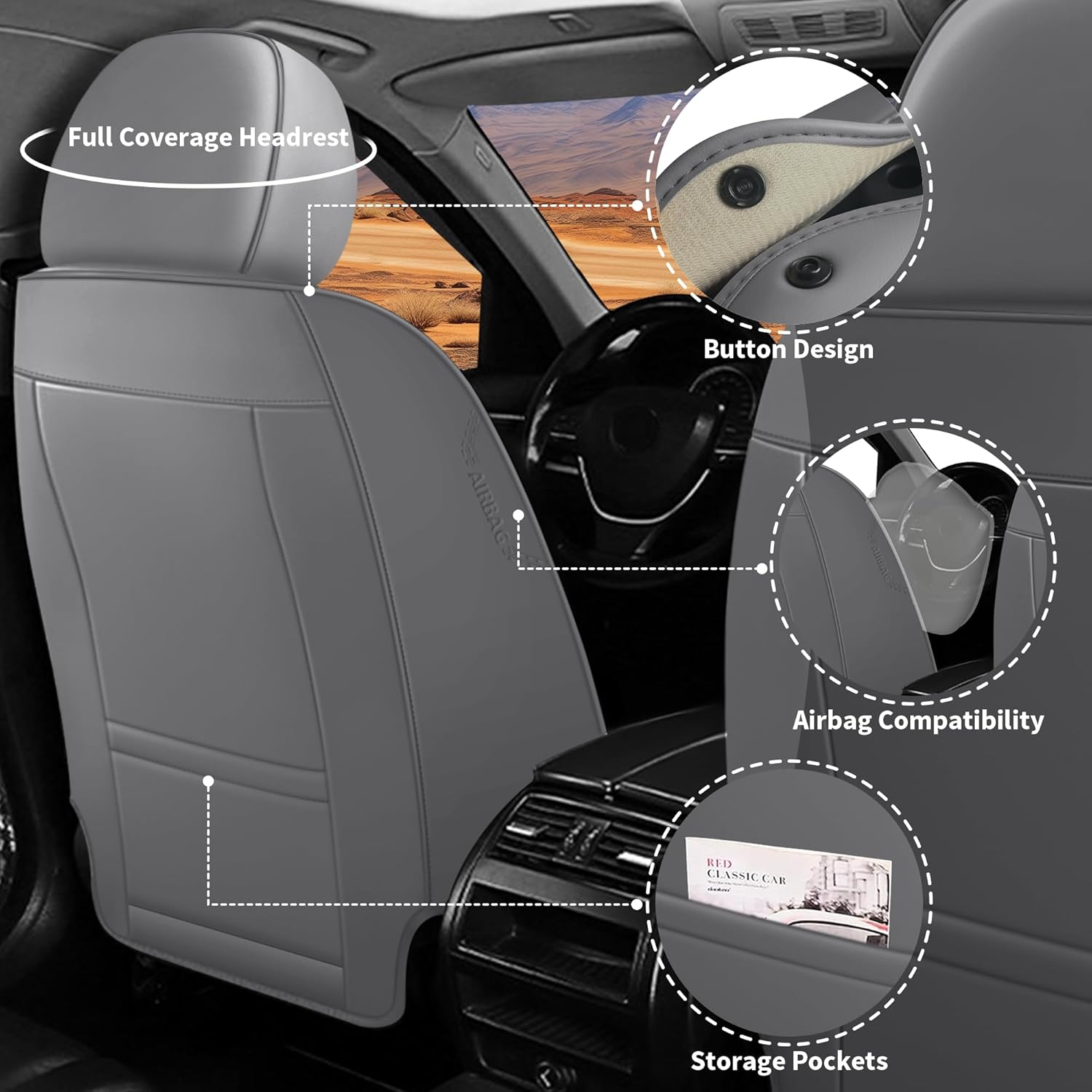 Car Seat Cover for Honda Accord 2005-2026 Waterproof Nappa Faux Leather Car Seat Protector Stylish Seat Covers for Car, Non-Slip and Airbag Compatible, Interior Accessories(Gray)