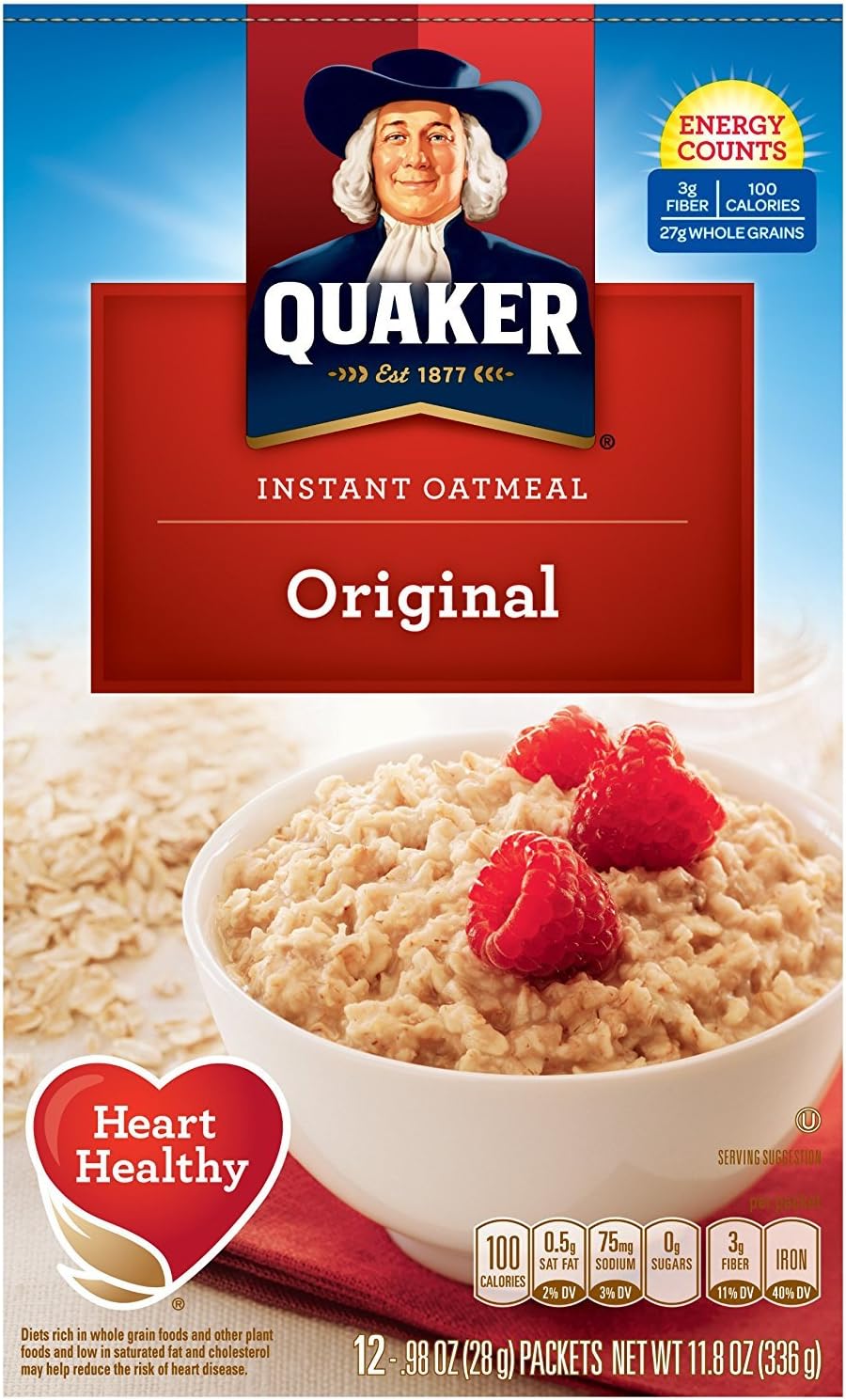 Quaker Instant Oatmeal Original, 12 Packets per Box (Pack of 4)