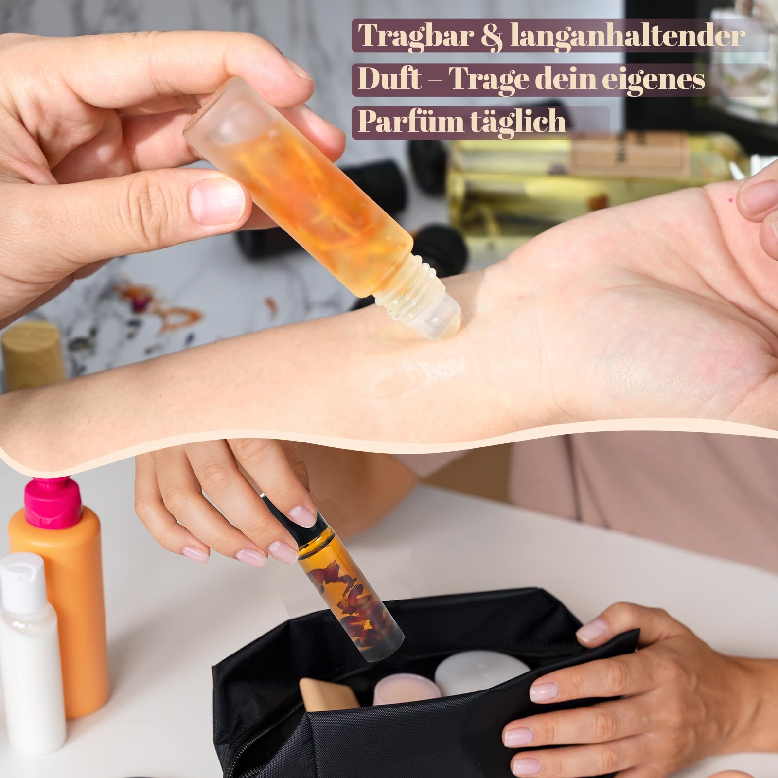 JUYRLE Parfüm Selber Machen Set, Kreative Bastelset Erwachsene DIY Set | Roll-On Perfume Oil Making Kit, Mini Düfte Roller mit Ätherisches Öl Klein Sprühflasche, Als Geschenk für Damen / Frauen
