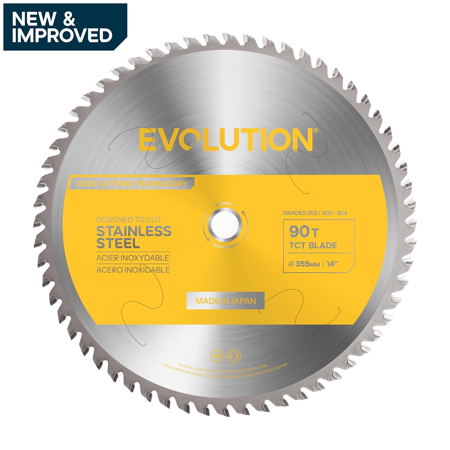 Evolution 14BLADESSN-G2 14" 90T Stainless Steel TCT Blade | NEW & Improved Gen2 | 1" Arbor | for S14MCS, S14CPS, S15CPS, S355MCS, S355CPSL | Precision Stainless Steel Cutting for Metalworking