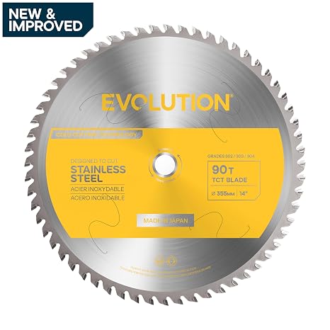 Evolution 14BLADESSN-G2 14 90T Stainless Steel TCT Blade | NEW & Improved Gen2 | 1 Arbor | for S14MCS, S14CPS, S15CPS, S355MCS, S355CPSL | Precision Stainless Steel Cutting for Metalworking