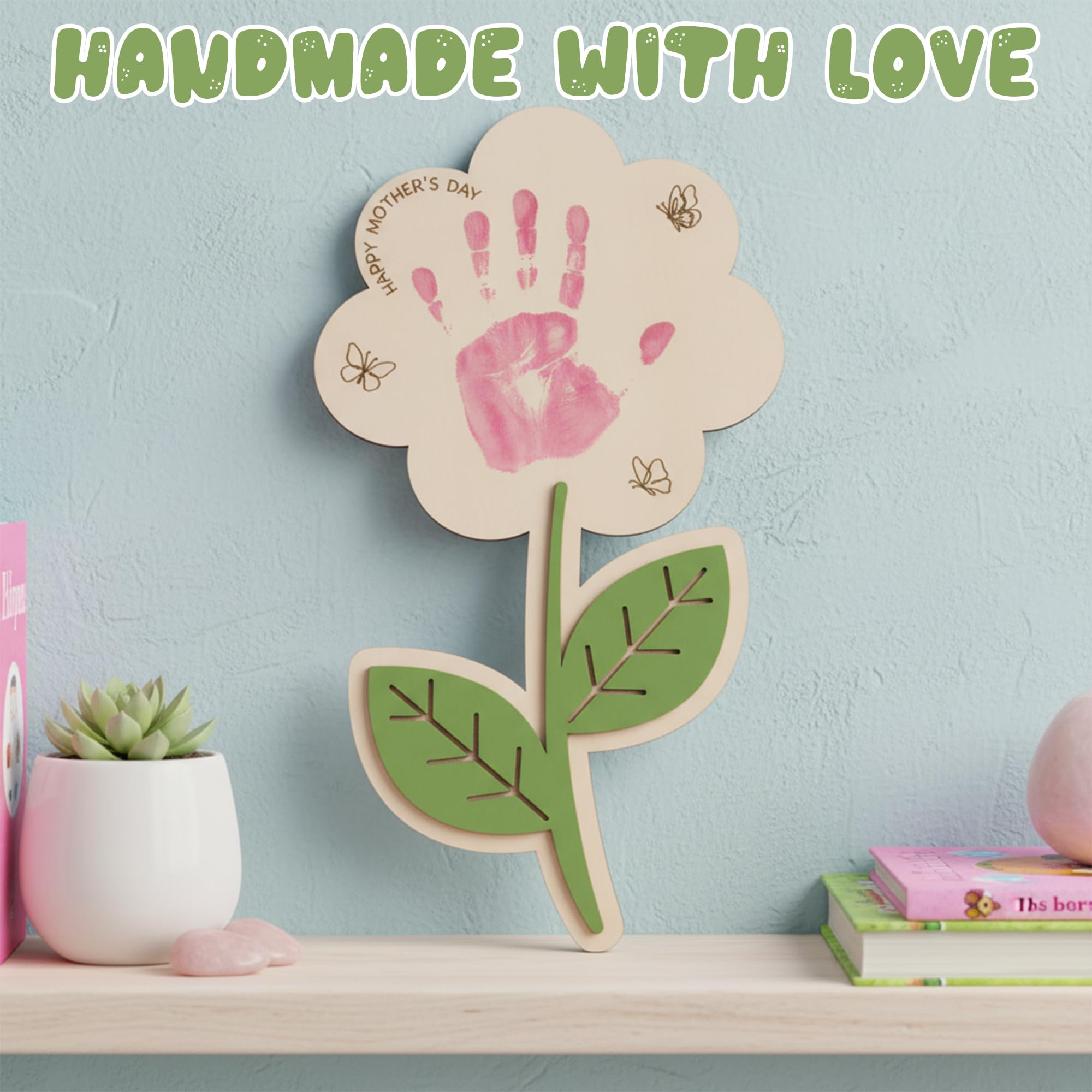HYPERI DIY Mothers Day Crafts for Kids Handprint Art, Handprints Wooden Rose Flower Bouquet, Mothers Day Gifts for Mom from Kids, for Grandma from Grandkids, Mothers Day Keepsake Craft - 4