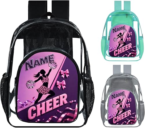 Miniatura 12 de Mochila transparente para niñas, mochila escolar personalizada con nombre de animadora para adolescentes, niños, mujeres y estudiantes Rojo