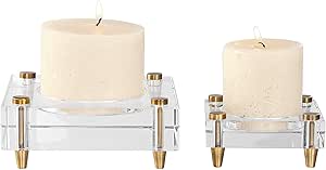 Uttermost Claire Brass and Crystal Pillar Candle Holder Set of 2