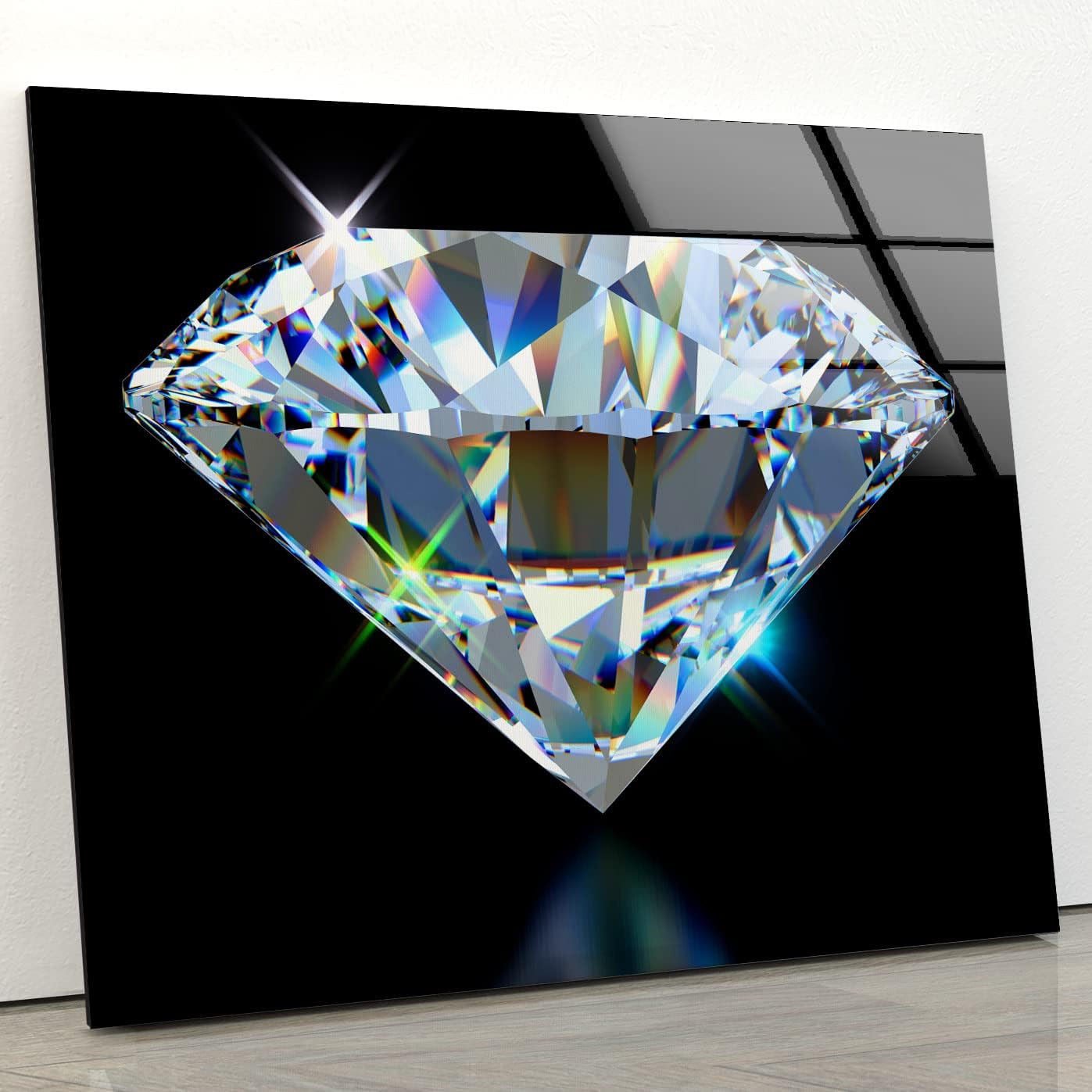Myphotostation Shiny Diamond Tempered Glass Wall Art 40x40'' Modern Decor Glass Printing Xlarge Sparkle Wall Art for Living Room Tempered Glass Panel Cool Pop Art Wall Decor for Bedroom