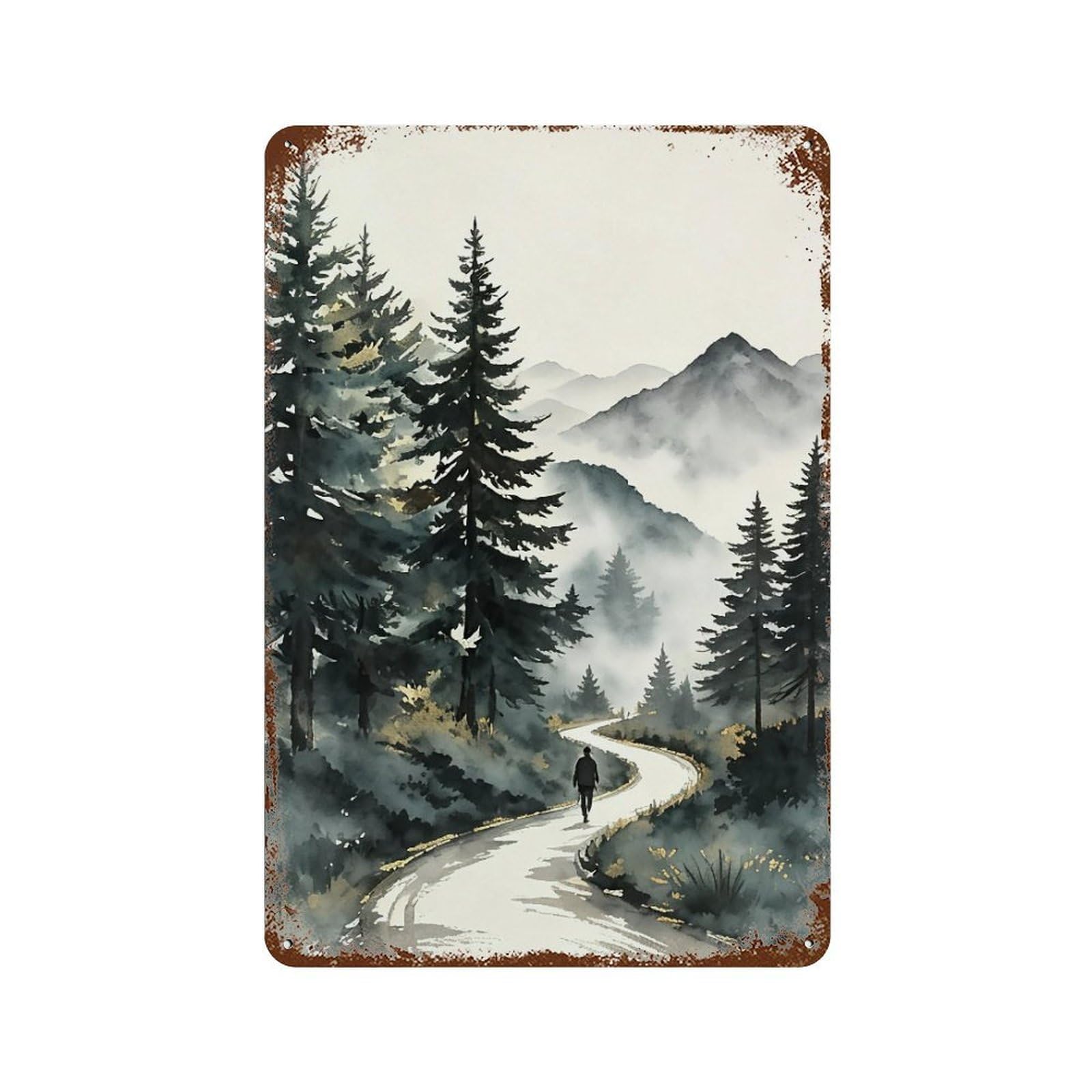 Wujhgrsg Style Oriental Mountain And River Scenery (2) Wall Art Retro Iron Vintage Metal Tin Sign Poster Modern Decor For Home Cofffee Club Bar Shop 30X20cm