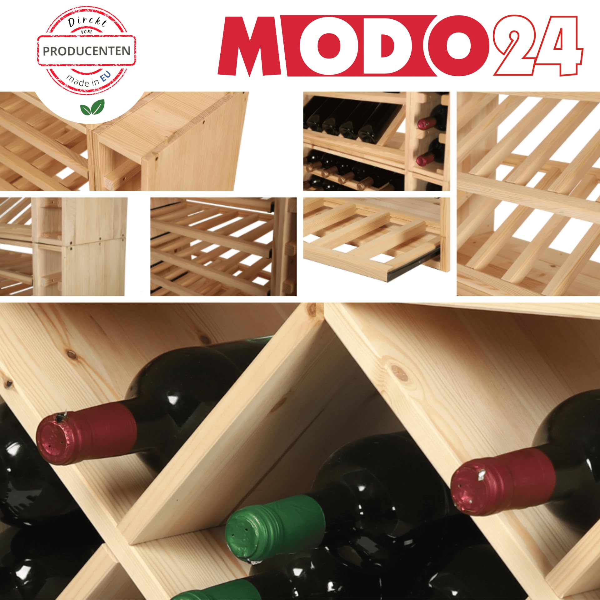 Flaschenregal mit Auszugsböden, Weinregal Massivholz für 30 Flaschen, Weinschrank, Modulares Weinständer, Getränkeregal, Weinflaschenhalter, Kellerregal, Flaschenständer, 60x60x30 cm, Braun
