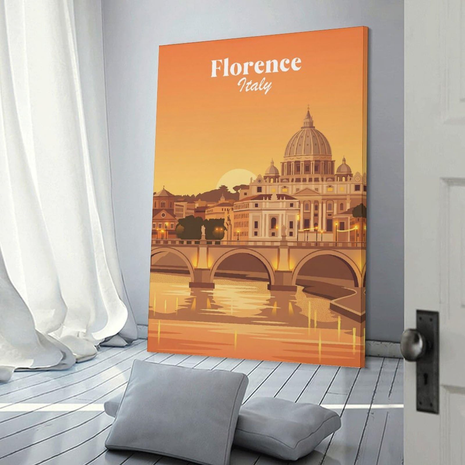 Junmoney Florence Italy Canvas Wall Art 24x36inch(60x90cm), for Study, Office Or Focused Interiors, Home Office Artwork with Decorative Appeal