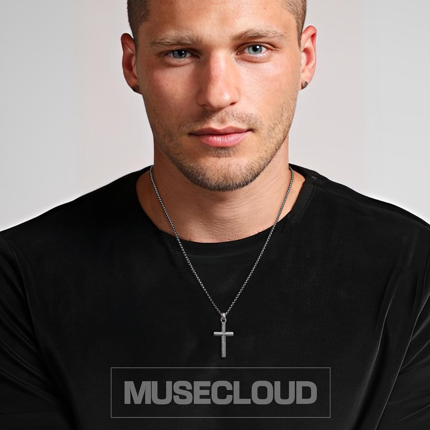 Silver Cross Necklace for Men Women - Oxidized Sterling Silver Cross Pendant with Stainless Steel Box Chain | Mens Black Cross Necklace Jewelry for Friends 18 Inches - Image 6