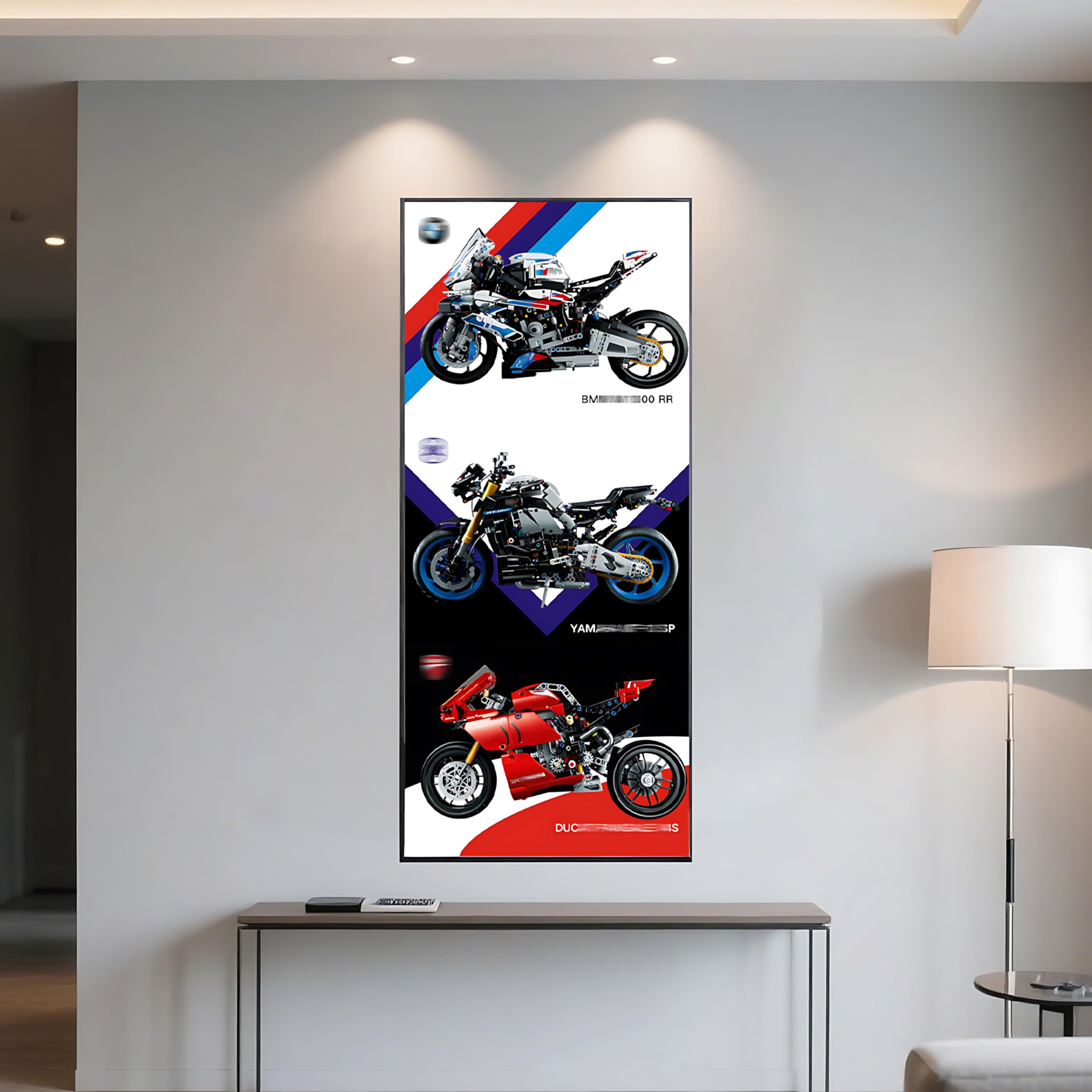 Cadre d’Exposition Mural en Acrylique pour Lego 42130 42159 42107 Technic Moto pour BMW, pour Yamaha, pour Ducati – Tableau Suspendu pour Collectionneurs & Décoration Cadeau