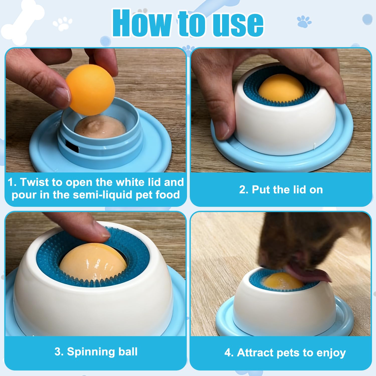 2pcs Lick Bowl für Hunde, Nassfutter Lick Pad mit Saugnapfbecher, Hundelickspielzeug, Leckt Futternapf mit Integrierter Drehkugel, Leck Tablett für Haustiere mit Rollball für Gelangweilte Hunde Katzen - 5