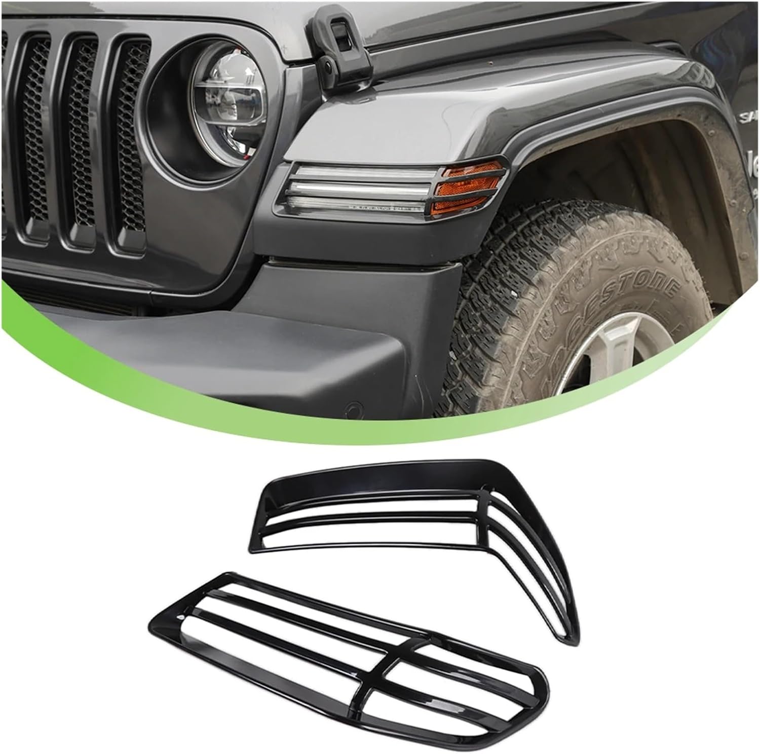 Compatible With Jeep Wrangler JT Gladiator JT 2018-2023 Wheel Eyebrow Light Lamp Cover Guard Protector Trim Car Exterior Accessories Black(Bright Black)