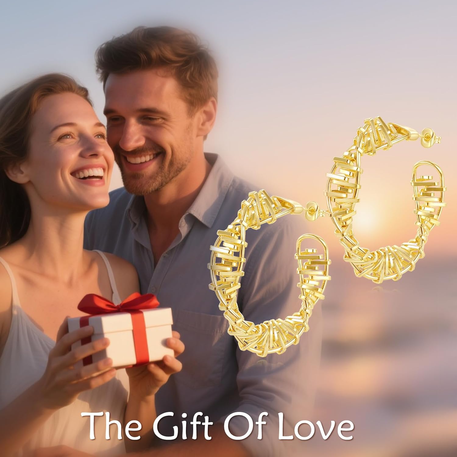 14K Gold Hoop Earrings Statement Gold Half Hoop Earrings Chunky Hoops Hypoallergenic Trendy Jewelry Valentine's Day Gifts for Women - Image 6