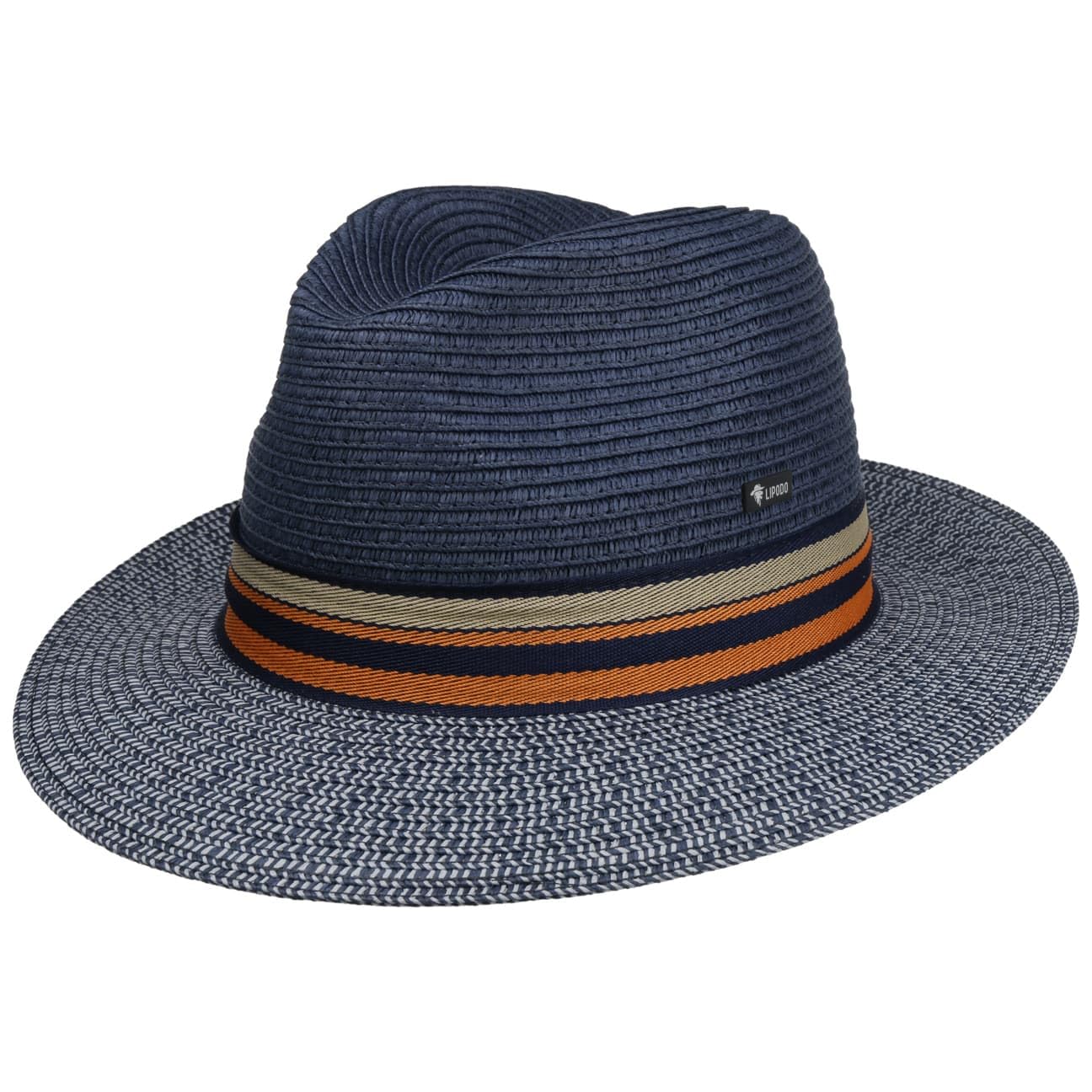 Lipodo Corinaldo Bogart Fedora Paper Straw Hat Colorful Ribbon Men Summer Made in Italy Navy
