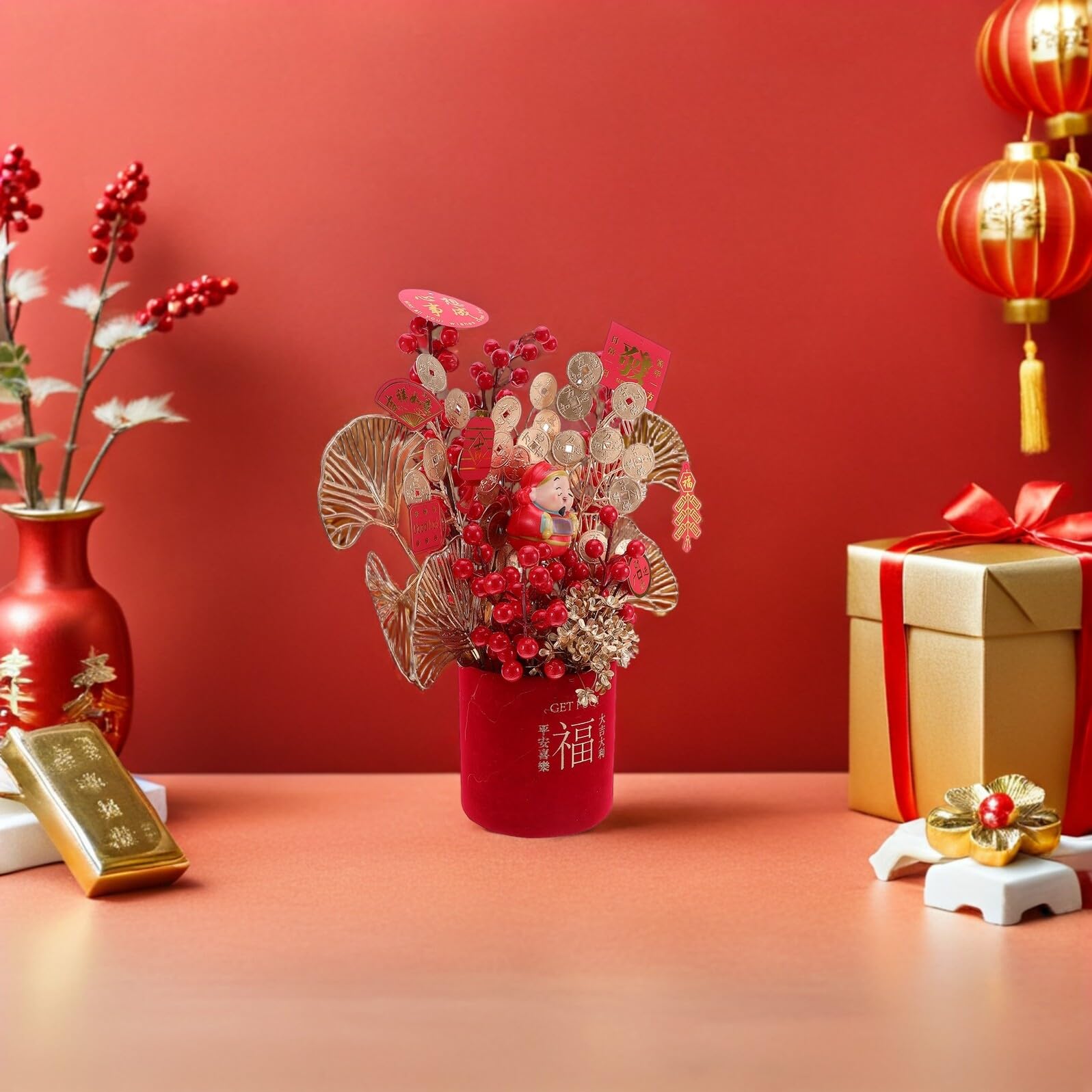 Gatuida Kit Decorazioni per Capodanno Cinese da Tavolo Set Fai da Te Bonsai Artificiali e Secchio Medio per Feste Primaverili e Ambienti Domestici o Professionali