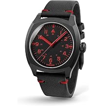 UNDONE Terra Collection - Mens Field Watch, Mens Automatic Watch , Black Dial, Red Index | Black Leather Strap , Outdoor