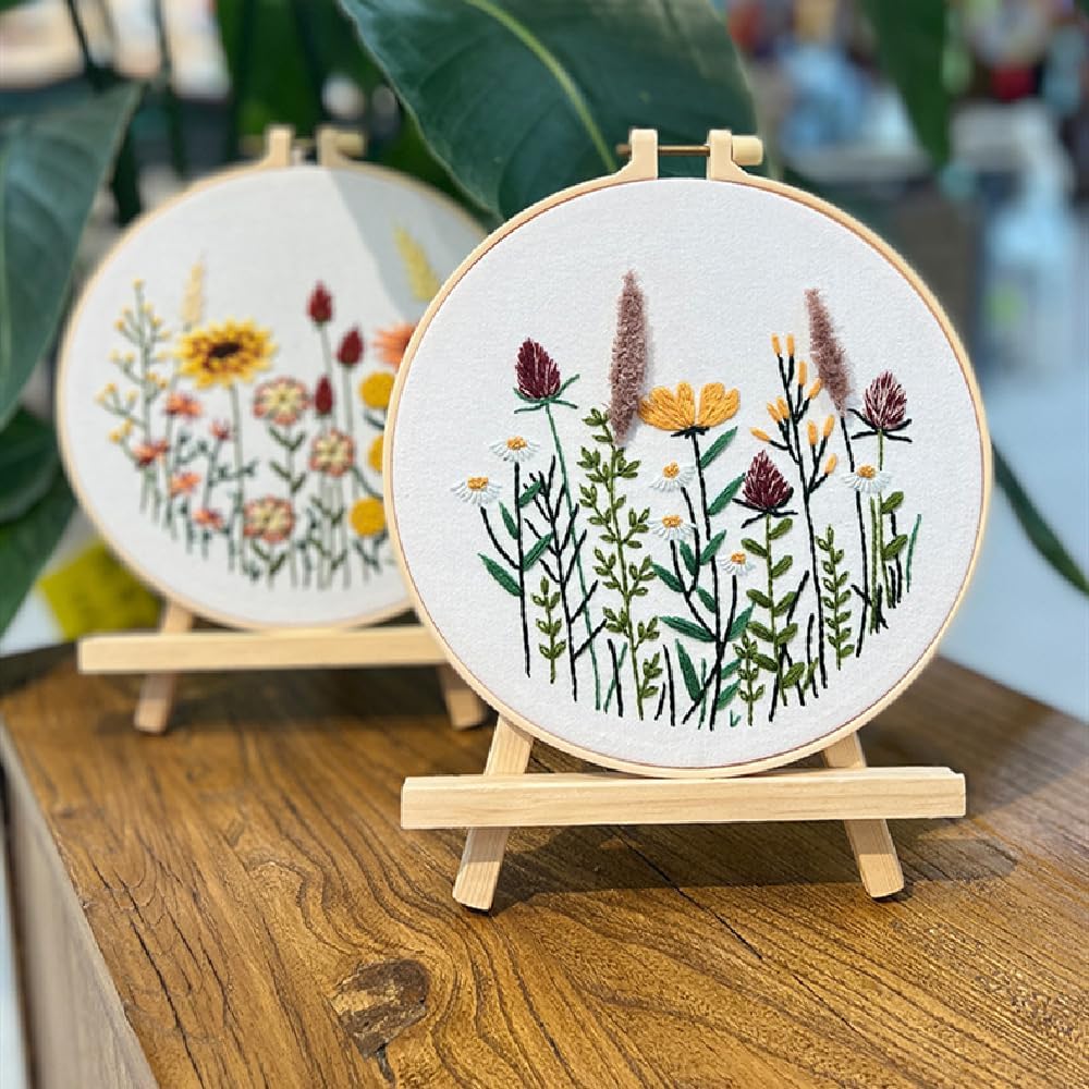YSMNAIL Embroidery Kit for Beginners, 4 Sets Embroidery Kit with Embroidery Patterns, Flower Cross Stitch Kits Includes Embroidery Thread Embroidery Hoop Embroidery Needles