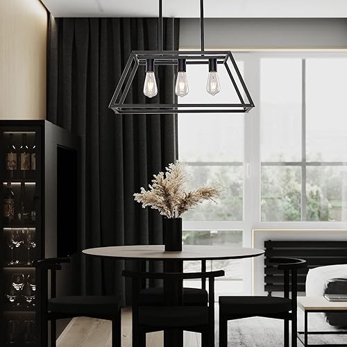 Miniatura 4 de XILICON Lámpara de araña contemporánea negra de 3 luces para cocina, comedor, colgante rústico para mesa de isla, regulable, listado UL, fácil