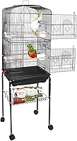 Super Deal 59.3" Rolling Bird Cage for Cockatiel Sun Conure Parakeet - Large Wrought Iron with Stand & Storage Shelf
