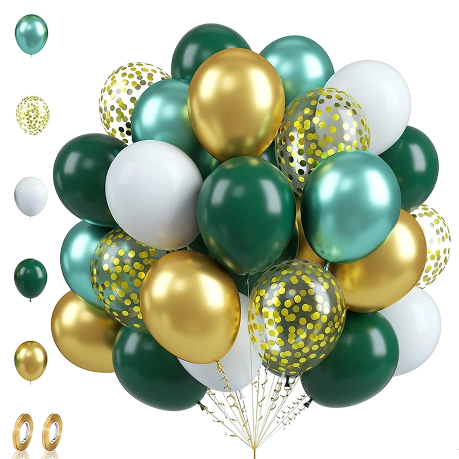 60pcs Green Balloons, 12" Green and Gold Balloon, Sage Green Metallic Gold Balloon, Gold Confetti Balloons, Bright colors for Birthday Wedding Christmas Decorations