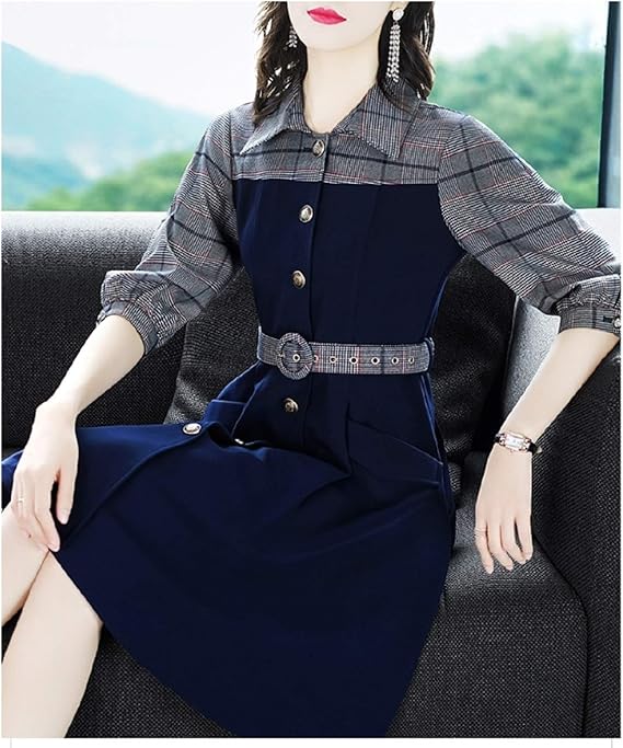 Amazon Co Jp 英国風 ベルト付き ワンピース ドレス Aライン 襟 お嬢様 フレア ママ オフィス フロントボタン 韓国 レトロ ヴィンテージ 服 ファッション小物