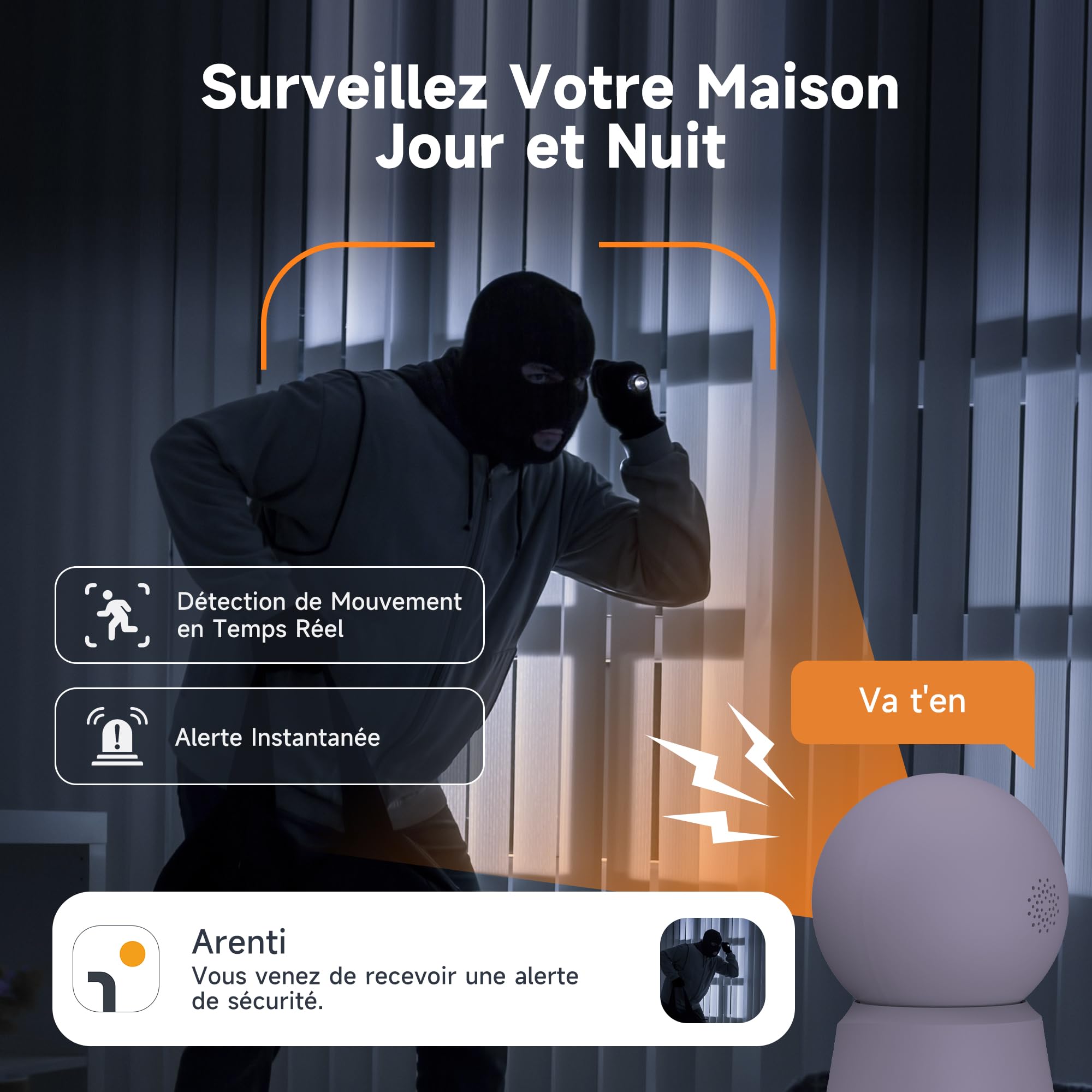 LAXIHUB 3K/5MP Caméra Surveillance WiFi Intérieur, 2,4GHz/5GHz Caméras WiFi avec Vision Nocturne, 355° PTZ Caméra Maison, Suivi Automatique, Audio Bidirectionnel, Compatible Google Assistant et Alexa