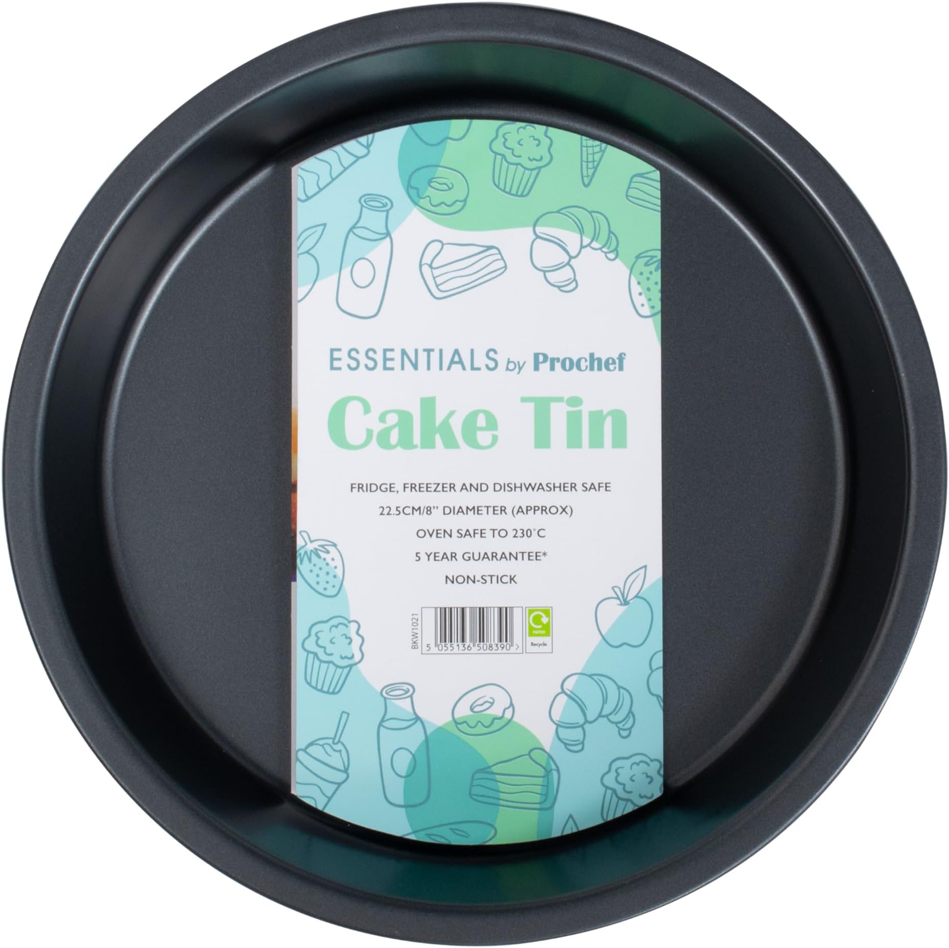 Prochef Teflon Non-Stick Premium Coated Baking Victoria Sponge Cake Sandwich Tin - Diameter 22.5cm/8" - Easy to Clean Coating for all Cakes & Treats - Black