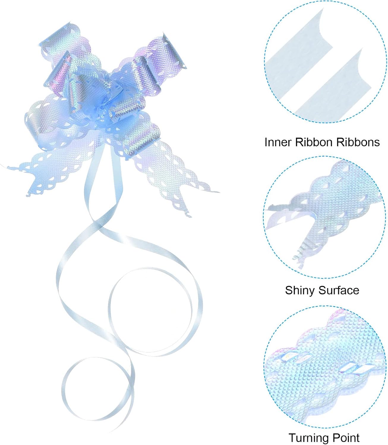 PATIKIL 2.2-inch Iridescent Pull Bows, 40 Pack Present Wrapping String Bows Ribbon Decorative Bow Tie for Wedding Party Birthday, Light Blue - Image 4