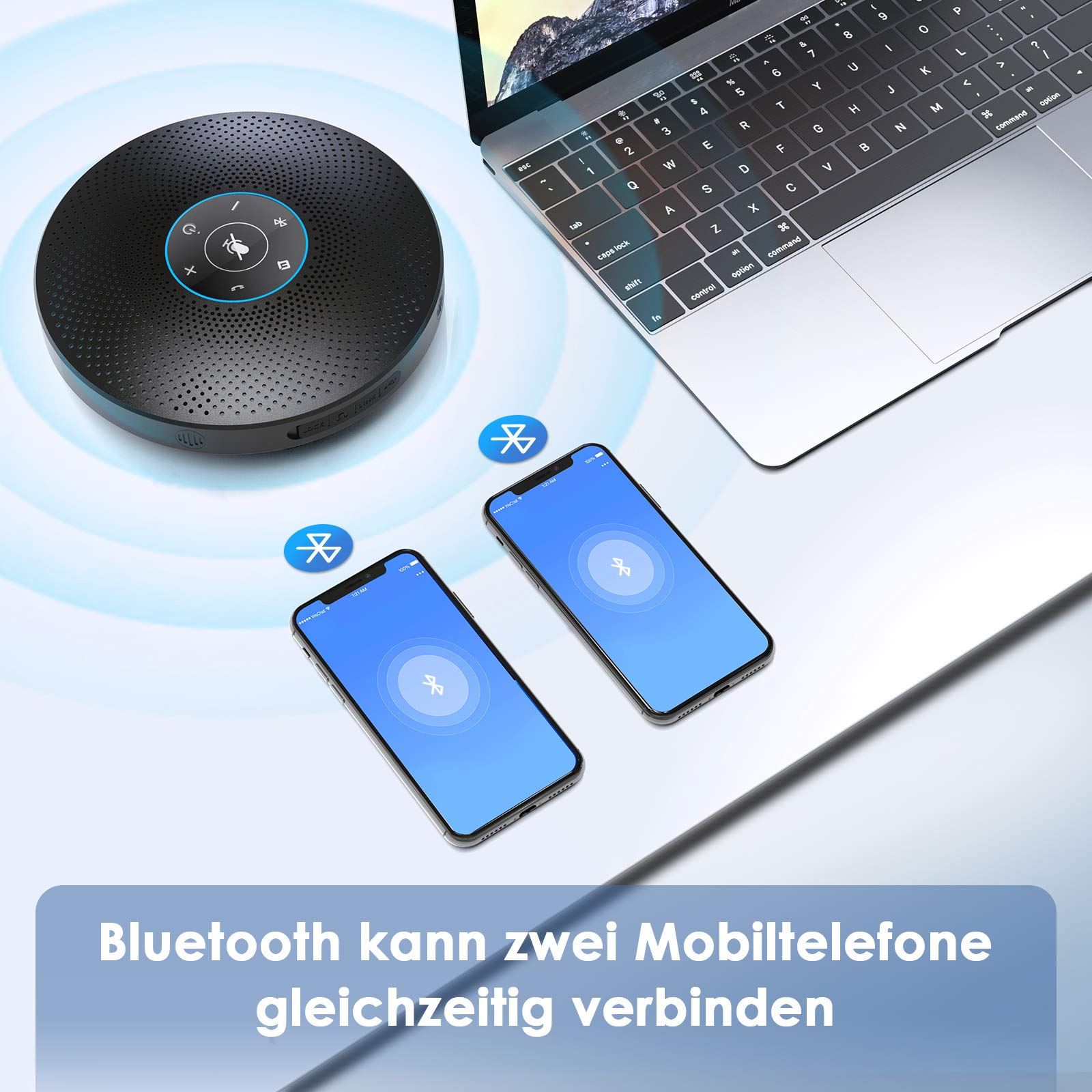 eMeet Bluetooth Konferenzlautsprecher - M2 Max USB Freisprecheinrichtung für 10-15 Personen, Speakerphone, PC Konferenzmikrofon mit AUX, Dongle, Vollduplex Anruf,Pulg and Play, für Skype, Zoom usw.