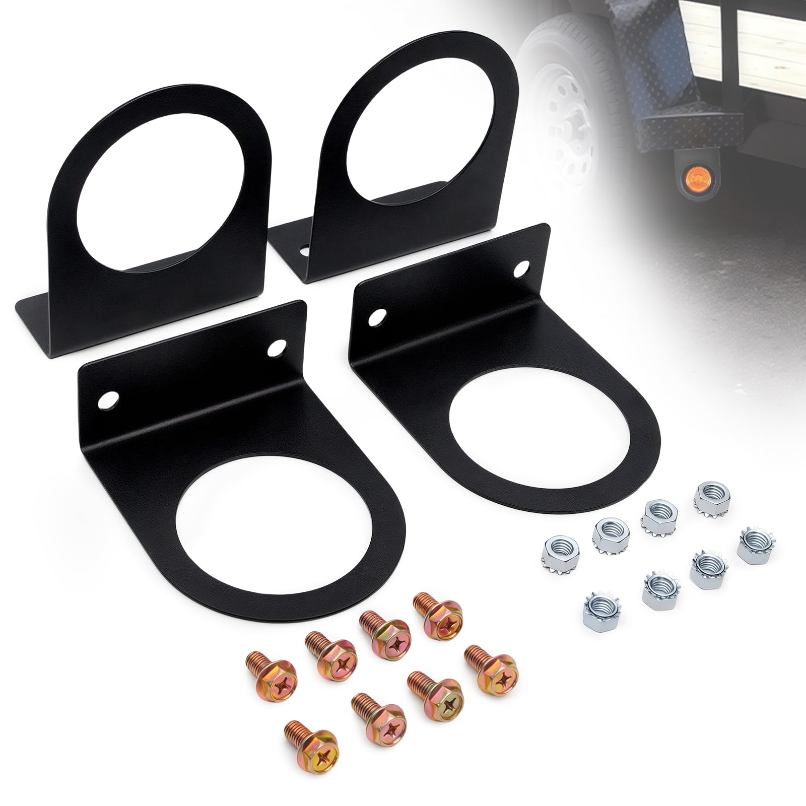 (4 Pack) for 2.5 inch Round Marker Light L Shaped Mounting Bracket Powder Coated Steel, Suitable for Side Round Marker Light Bracket Installation for Trucks, RVs, and Trailers