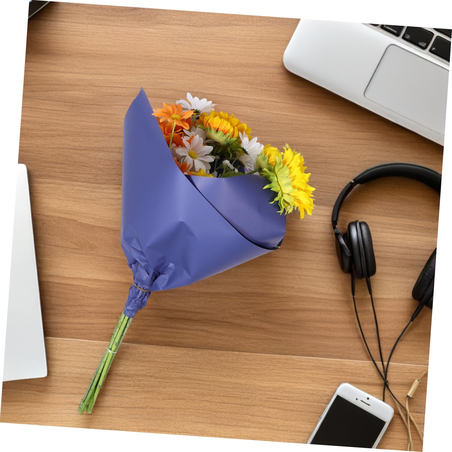 DIYEAH Papel Floral Doble Cara Azul y Blanco para Envolver Ramos de Flores, 80 Hojas, Adecuado para Regalos y Celebraciones