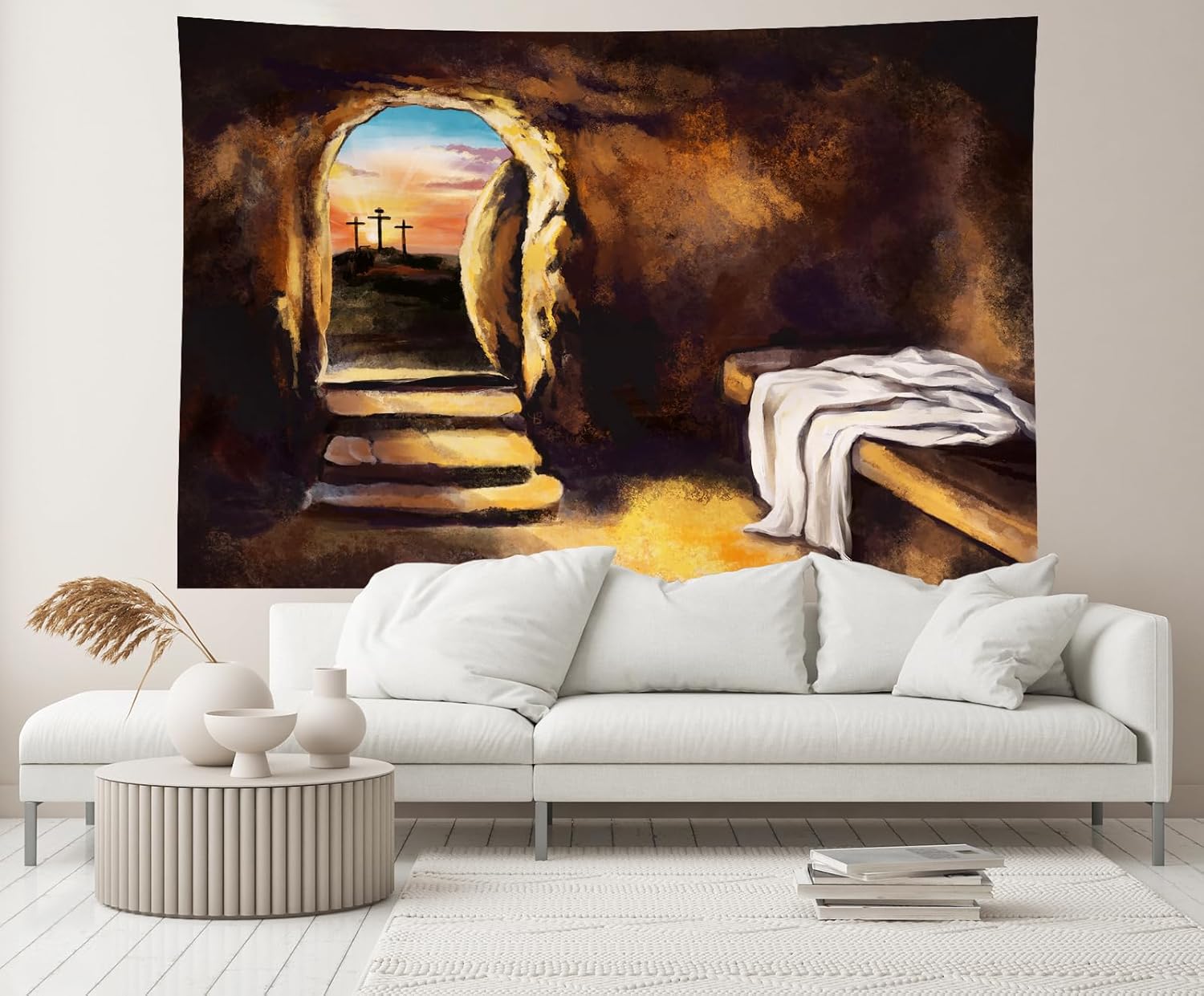 CHNYWORK 118x78 Inches Easter Cross Empty Tomb Tapestry Wall Hanging Crucifixion of Jesus Christ Stone Tomb Resurrection Background for Living Room Bedroom Aesthetic College Dorm Wall Decor