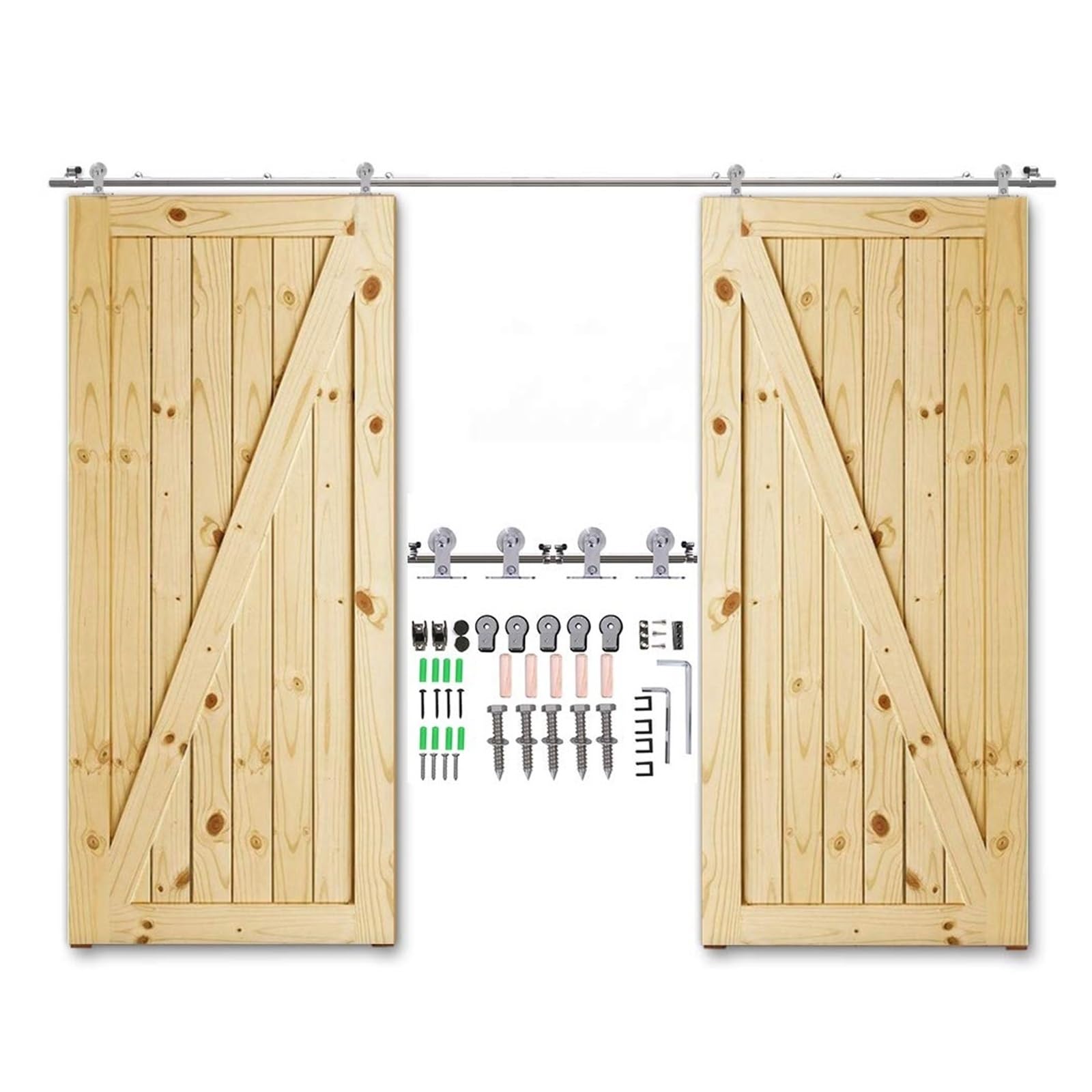 Kit de herrajes para puertas de granero Herrajes for puertas corredizas de granero de acero inoxidable en forma de T, kit de herrajes for puertas corredizas de vidrio y madera for puertas dobles de 4