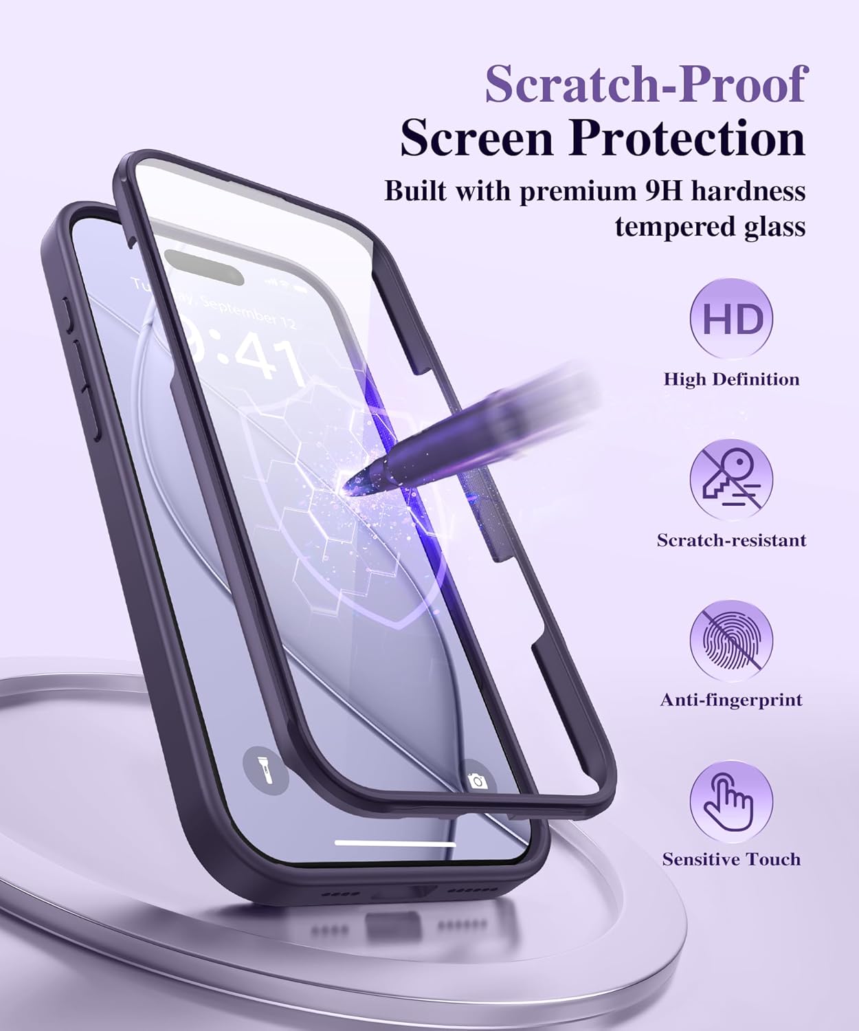 BERFY for iPhone 16 Pro Max Case, Compatible with MagSafe, Built-in 9H Tempered Glass Screen Protector and 360 Spin Magnetic Stand, Full Body Shockproof Matte Phone Case for 16 Pro Max 6.9", Purple - Image 3