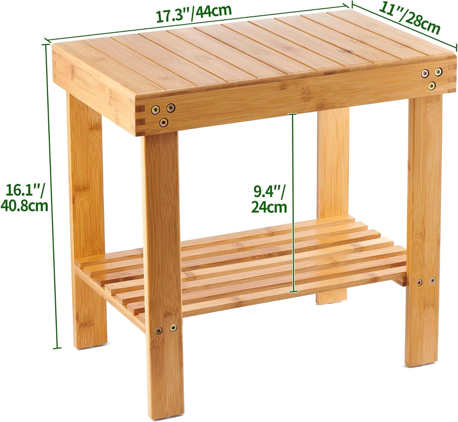 VaeFae Bamboo Shower Bench, Spa Bench Seat Stool, Foot Rest Shaving Stool with Non-Slip Feets and Storage Shelf, Works in Bathroom/Living Room/Bedroom/Garden Leisure