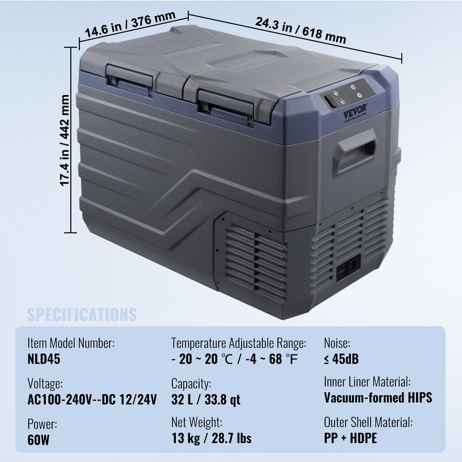 VEVOR Frigorifero per Auto, Congelatore Portatile Doppia Zona 32 L, 12 Volt, Gamma Regolabile da -20~20 ℃, Dispositivo di Raffreddamento a Compressore 12/24 V CC e 100-240 V CA per Campeggio Camper