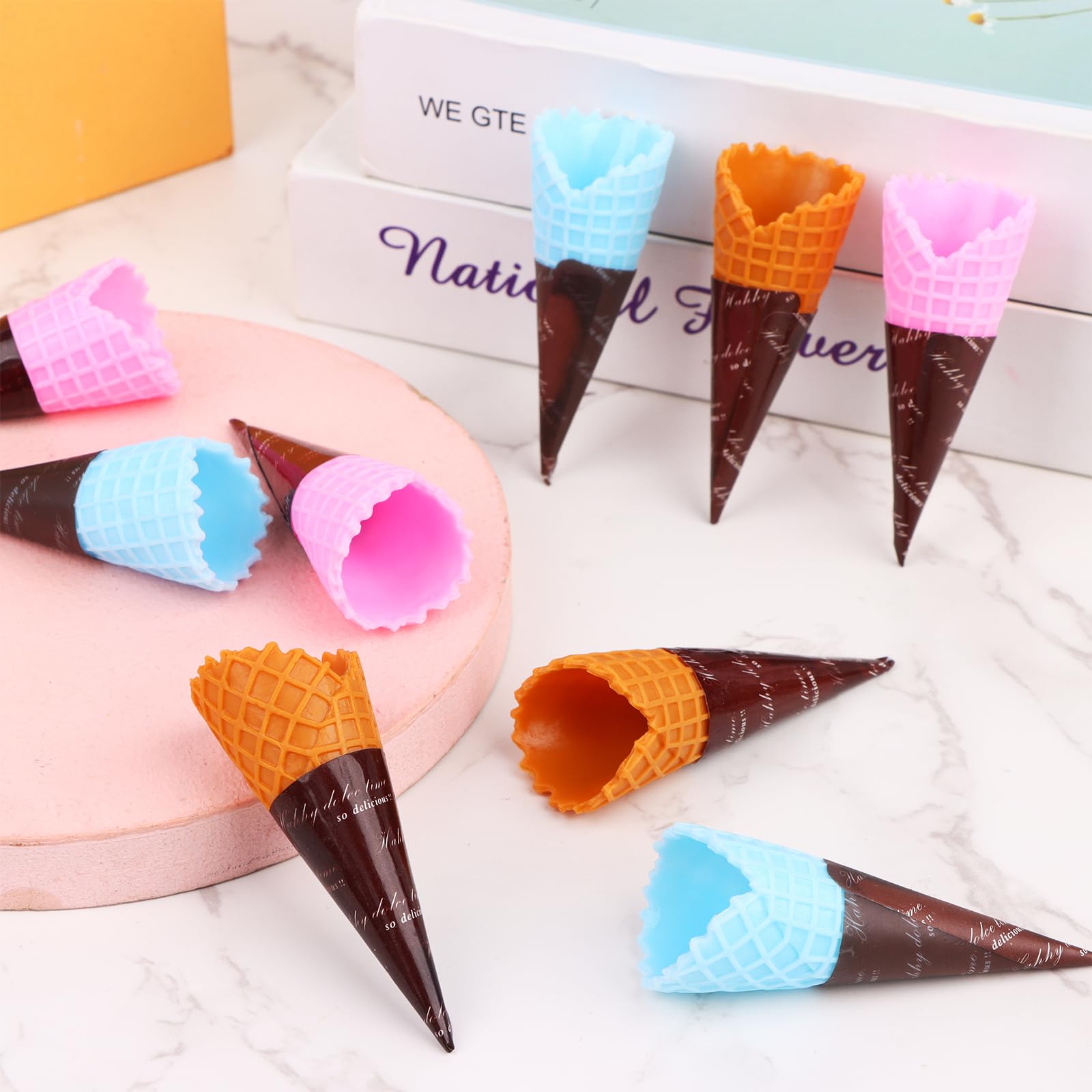 HEMOTON 12 Pcs Mini Realistic Ice Cream Cone Decorations - PVC Fake Food For Dollhouse & Crafts