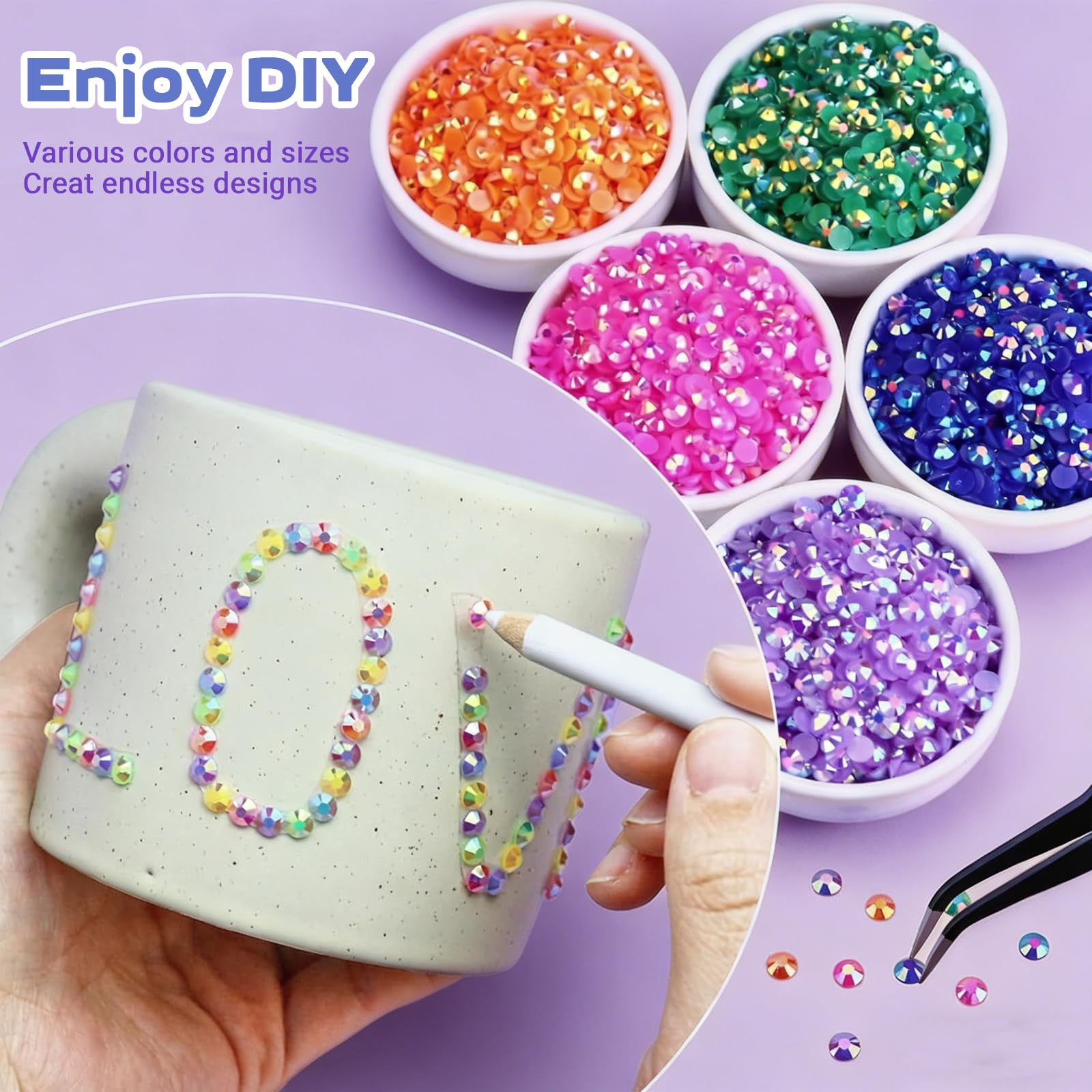 40 Colors 32000Pcs 3mm Resin Rhinestone Bedazzling Kit - Flatback Crystal Gems for Clothing, Shoes, Nails, DIY Crafts & Decorations - 3