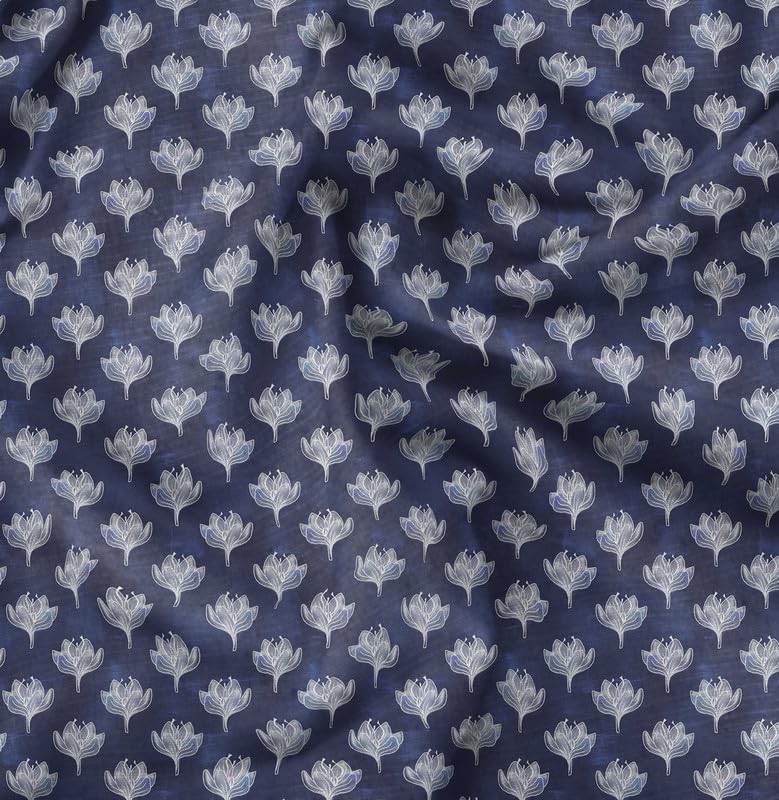 Soimoi Silky Satin Fabric Material, 1 Meter - 42" Inch Width, Blue - Floral Print - Soft Shiny Fabric for Dress, Pillowcases, Pajamas, Evening Dress, DIY — image 1
