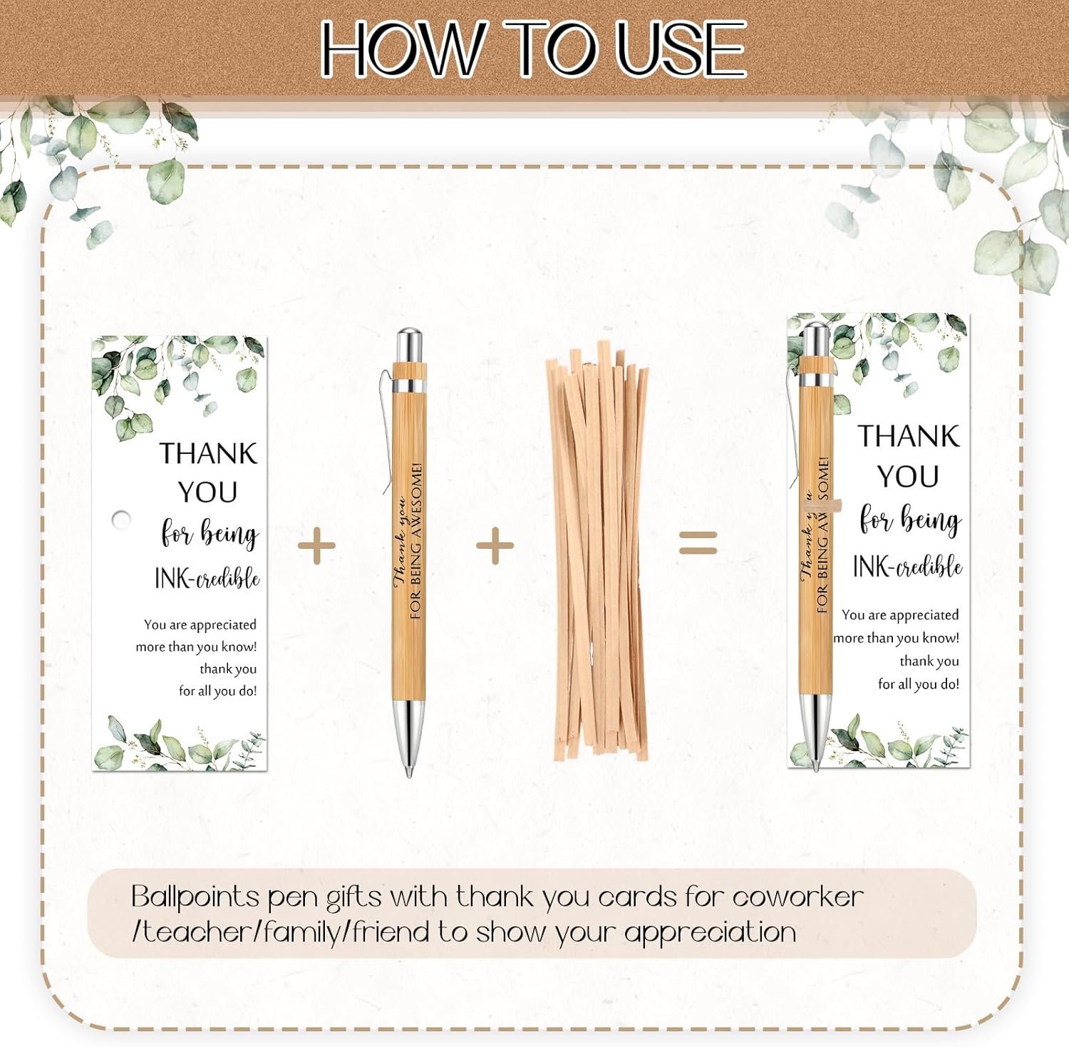 Yeaqee 72 Sets Employee Appreciation Gift Bulk Thank You Inspirational Bamboo Pen with Card Graduation Appreciation Gift for Teacher Student Nurse Coworker Staff Office Team (Encouragement)