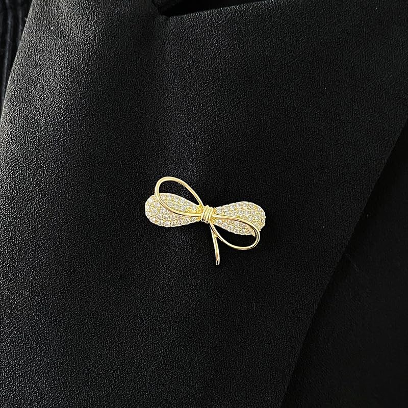 Image of Gold high-end bow shaped zircon brooch jewelry