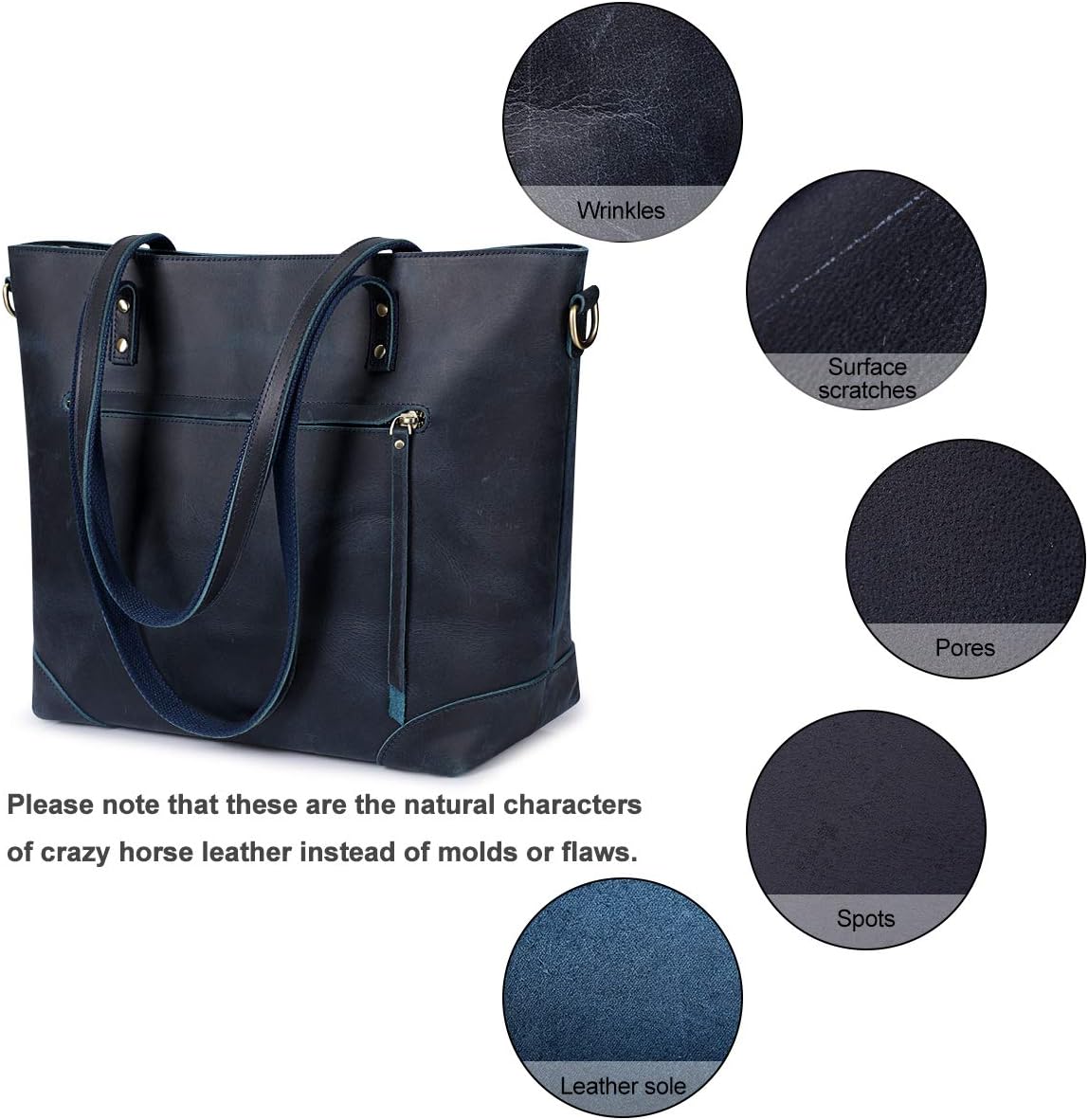 S-ZONE Vintage Genuine Leather Shoulder Bag Work Totes for Women Purse Handbag with Back Zipper Pocket Large - Image 8