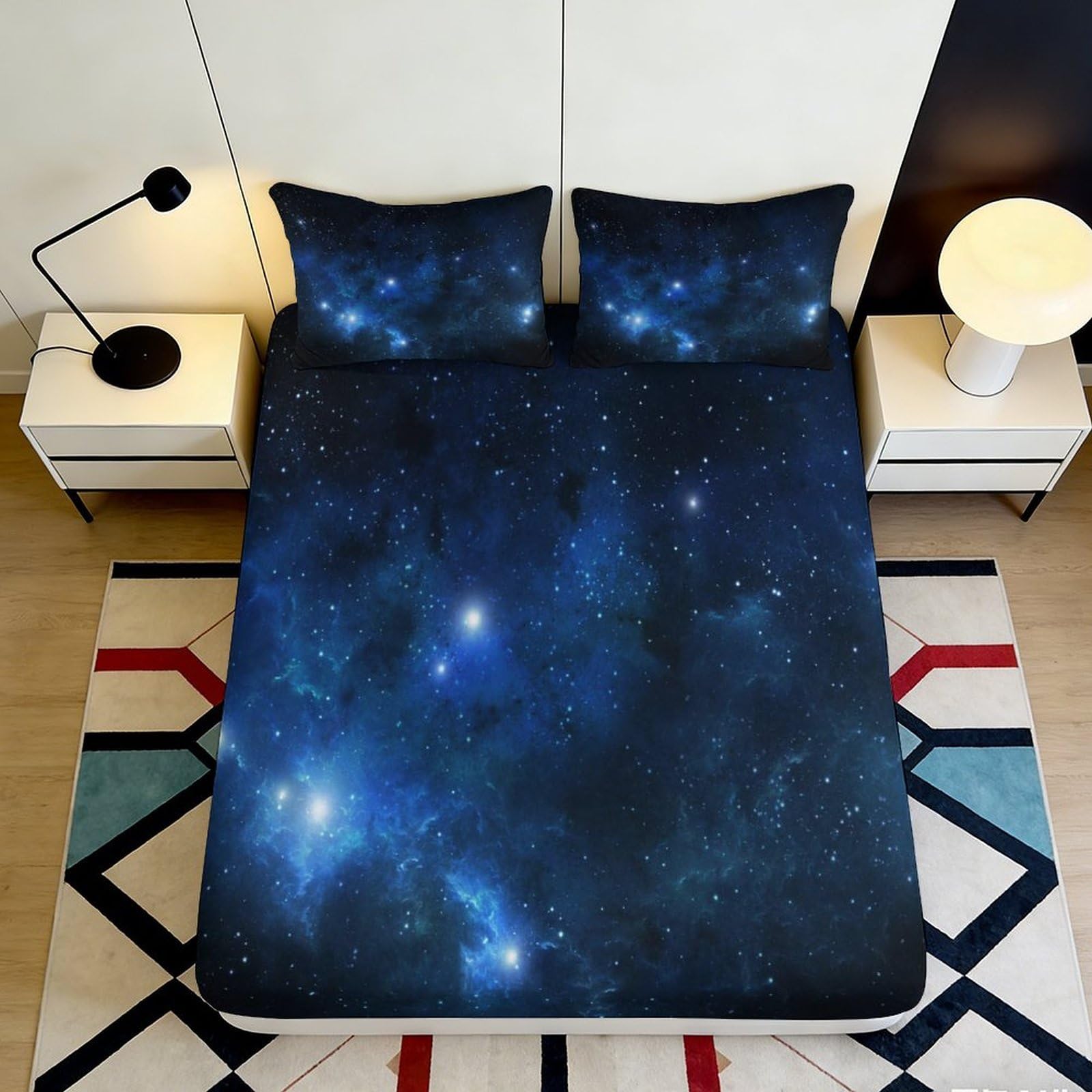 Pnayamiorkfel Style-9 3D Printed Galaxy Starry Sky Fitted Sheet Microfiber Soft Mattress Cover Cosmic Nebula Bedroom Decor Easy Care 90X200x25cm